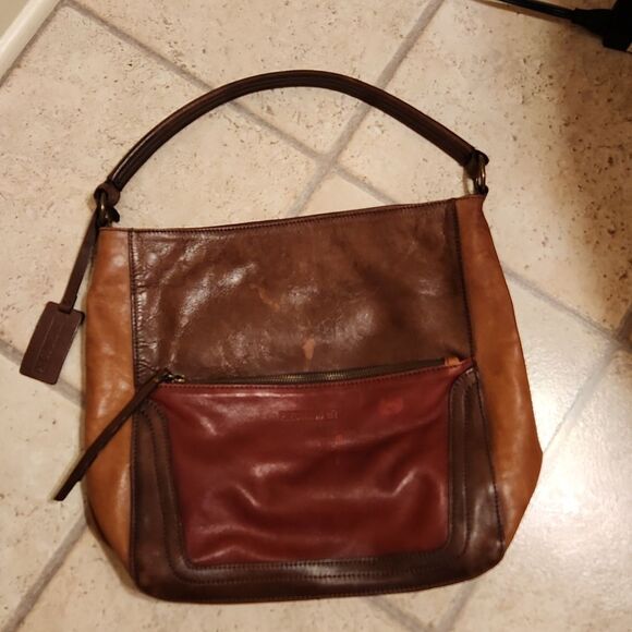 Pikolinos Brown/Garnet Tricolored Leather Cuero Hobo Handbag - Picture 1 of 16